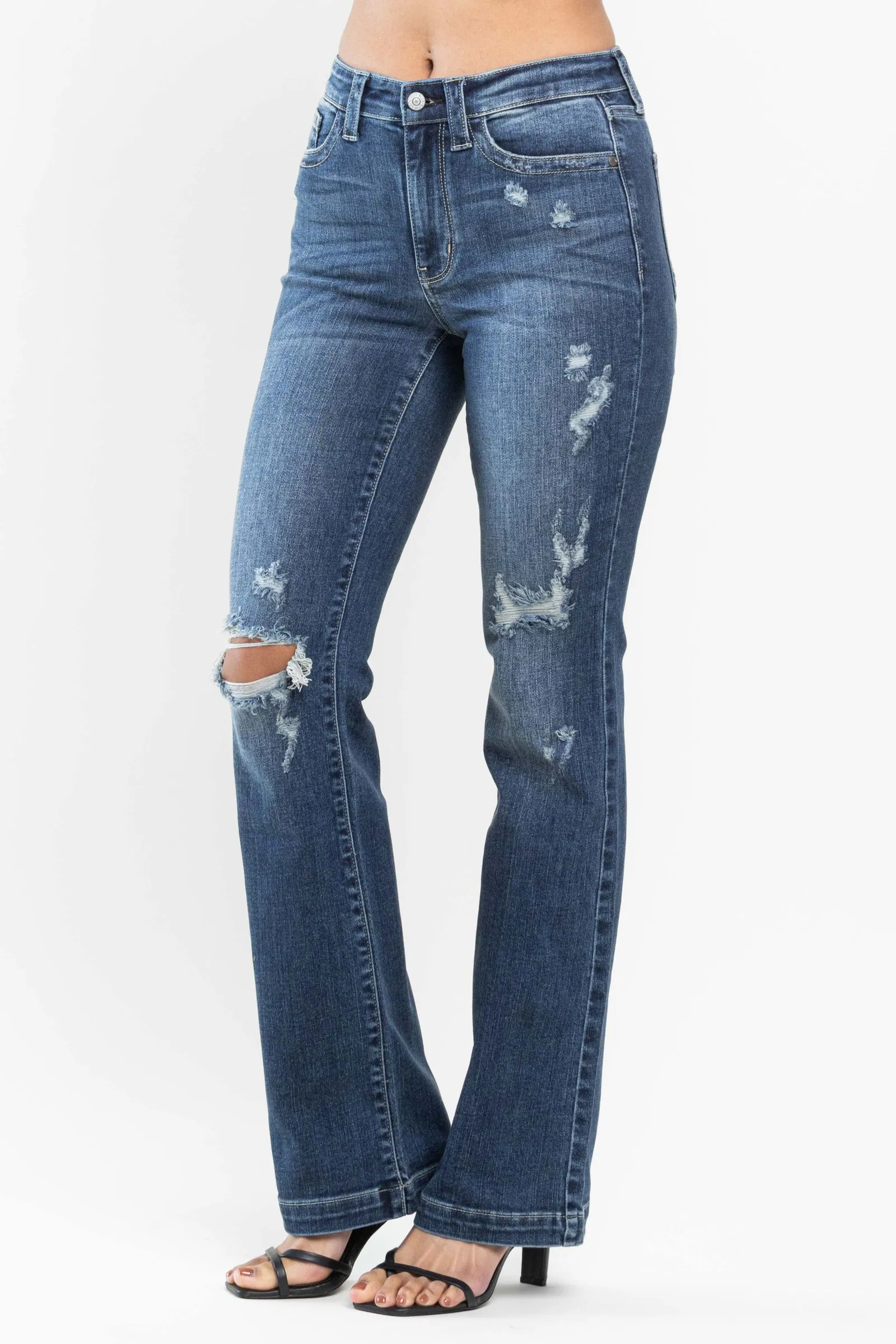 Judy Blue Mid Rise Hand Sand & Destroy Bootcut