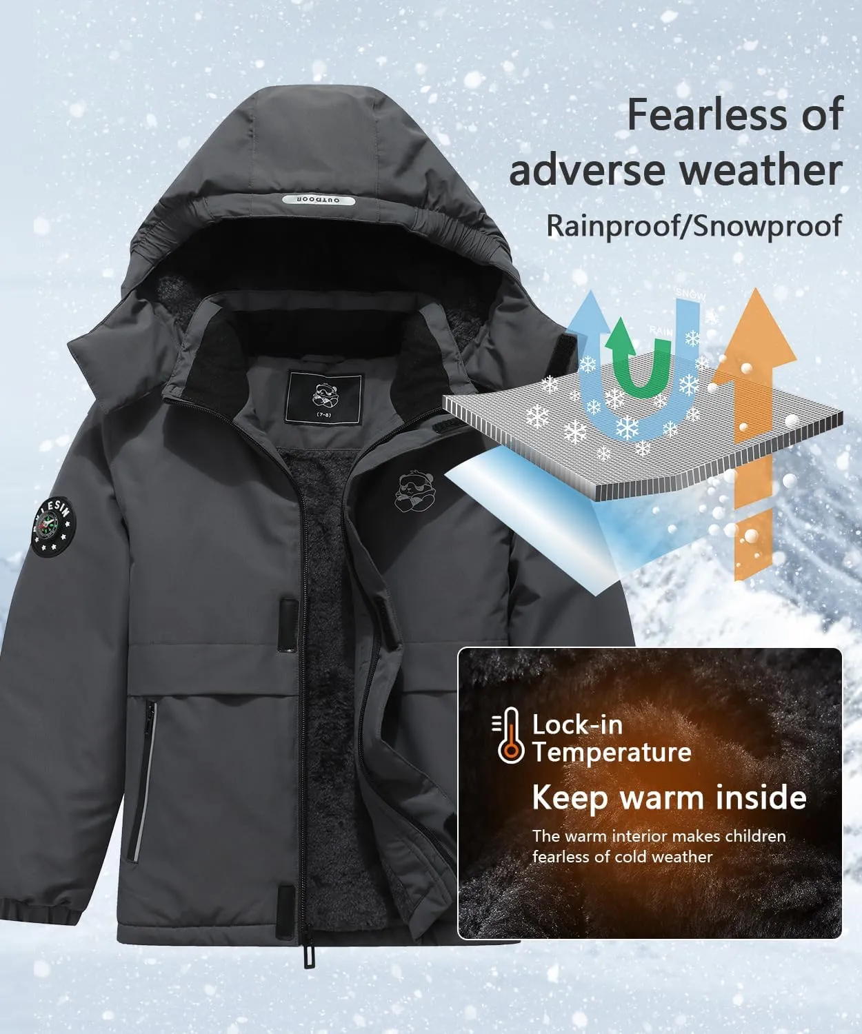 Kid's Waterproof Ski Jacket Warm Winter Coat Boys Snowboarding Jackets Outdoor