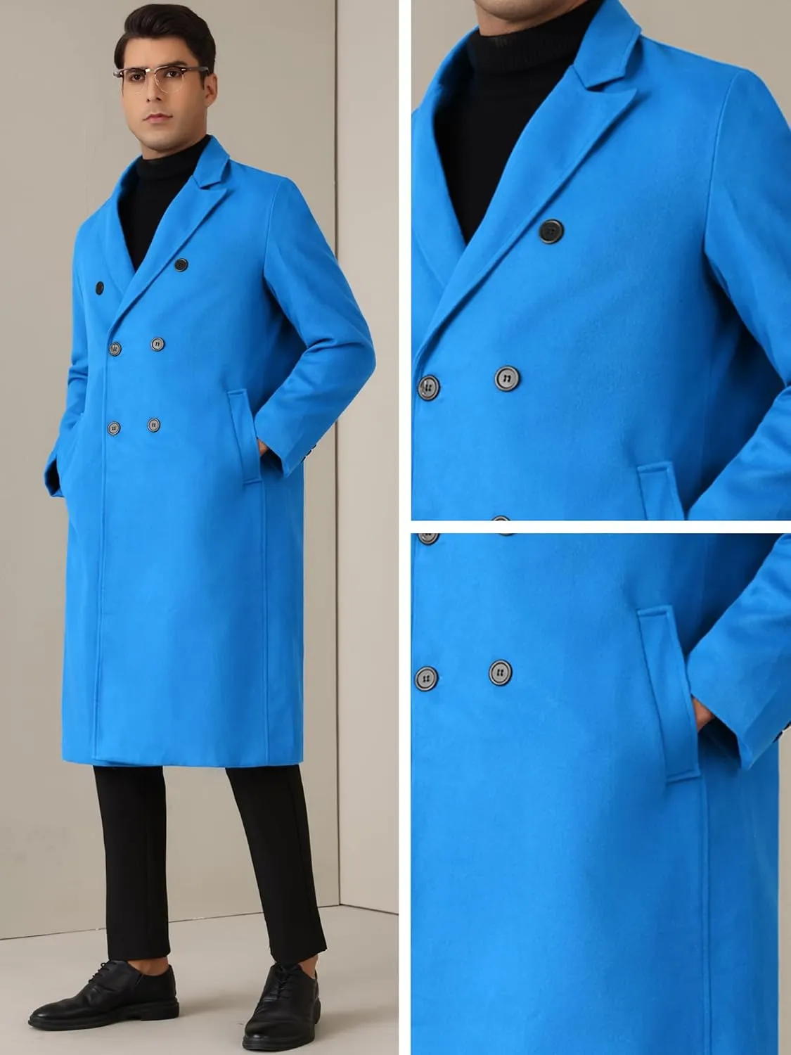 Lars Amadeus Long Trench Coat for Men's Classic Notched Lapel Double Breasted Overcoats