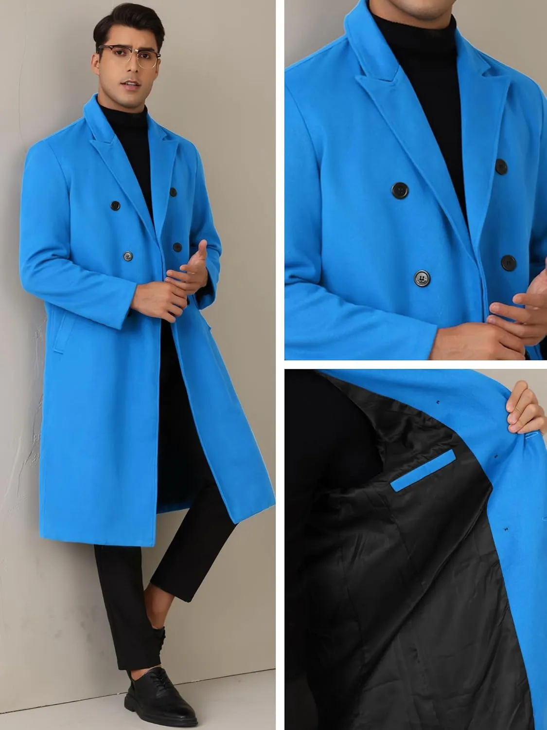 Lars Amadeus Long Trench Coat for Men's Classic Notched Lapel Double Breasted Overcoats