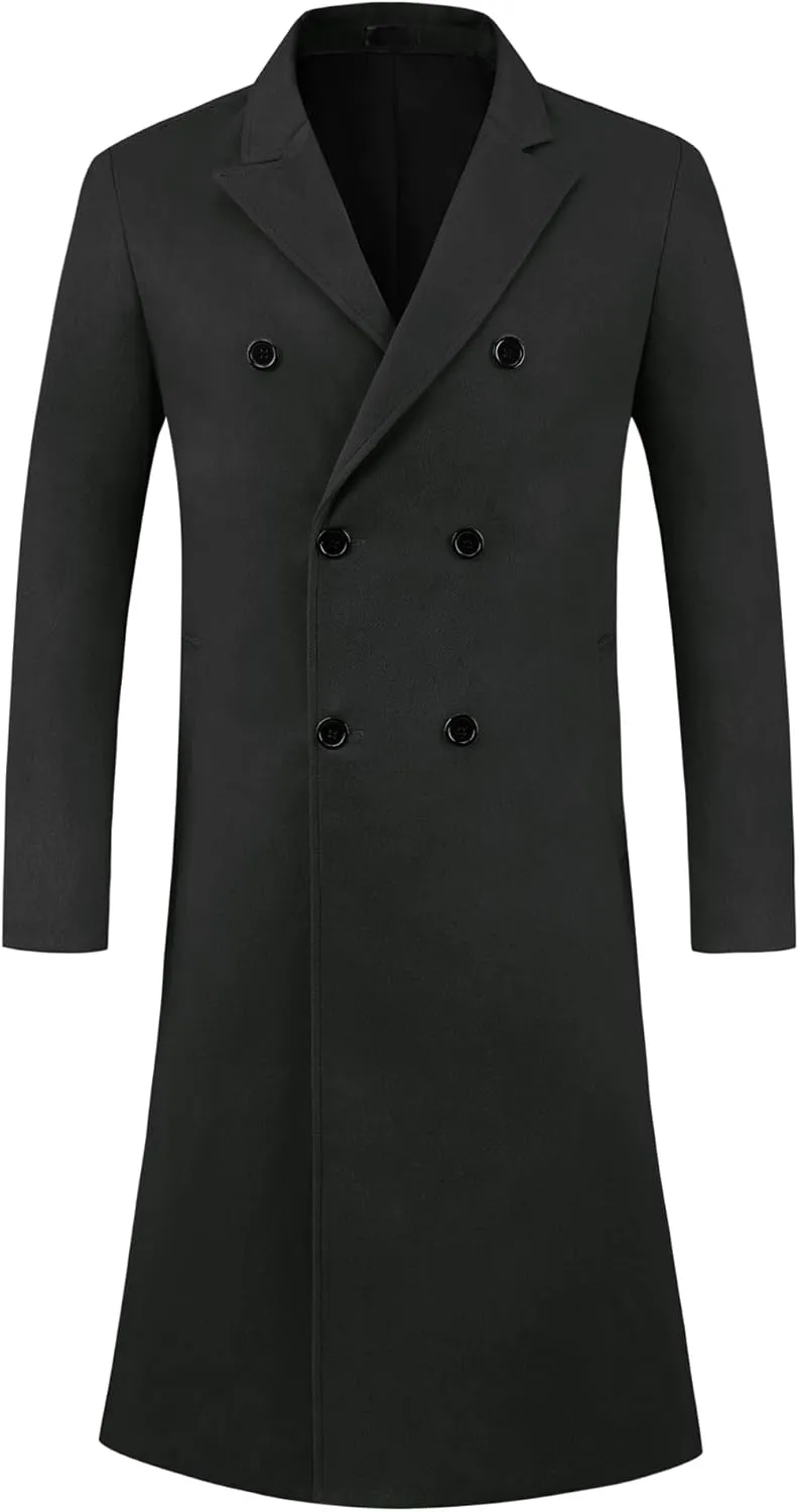 Lars Amadeus Long Trench Coat for Men's Classic Notched Lapel Double Breasted Overcoats