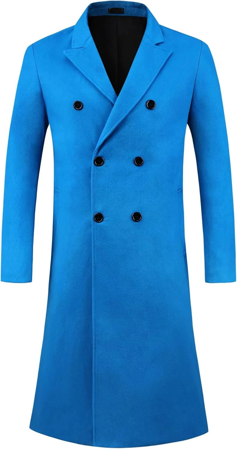 Lars Amadeus Long Trench Coat for Men's Classic Notched Lapel Double Breasted Overcoats