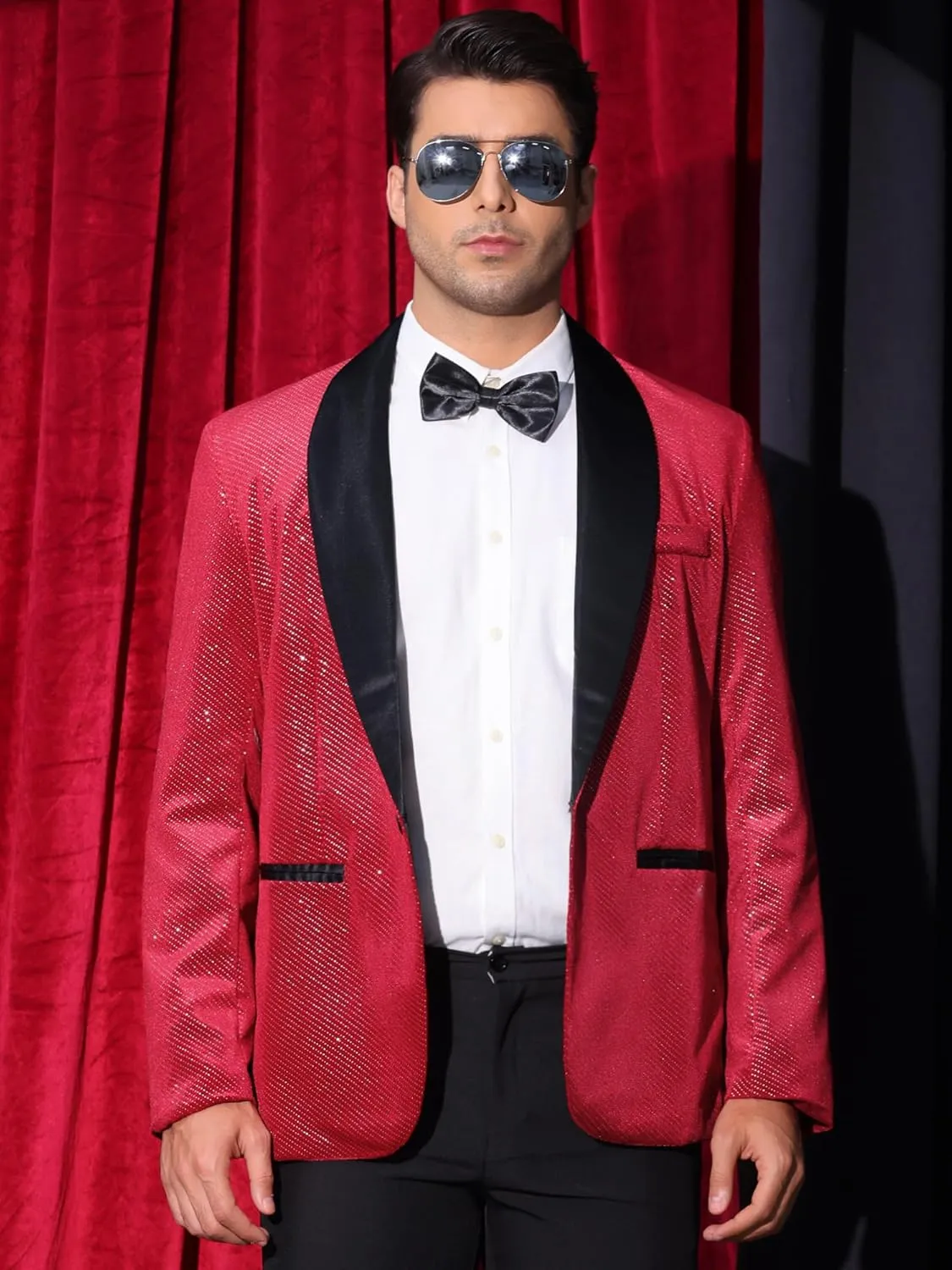 Lars Amadeus Sparkly Blazers for Men's Wedding Shawl Lapel Party Metallic Glitter Suit Jackets