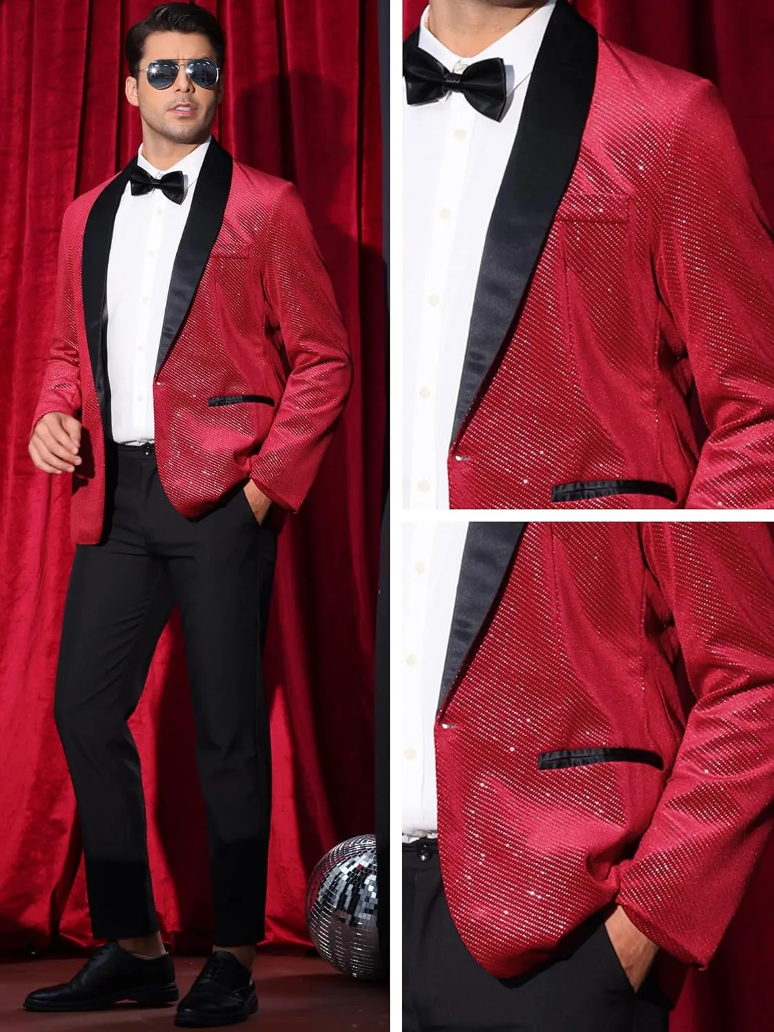 Lars Amadeus Sparkly Blazers for Men's Wedding Shawl Lapel Party Metallic Glitter Suit Jackets