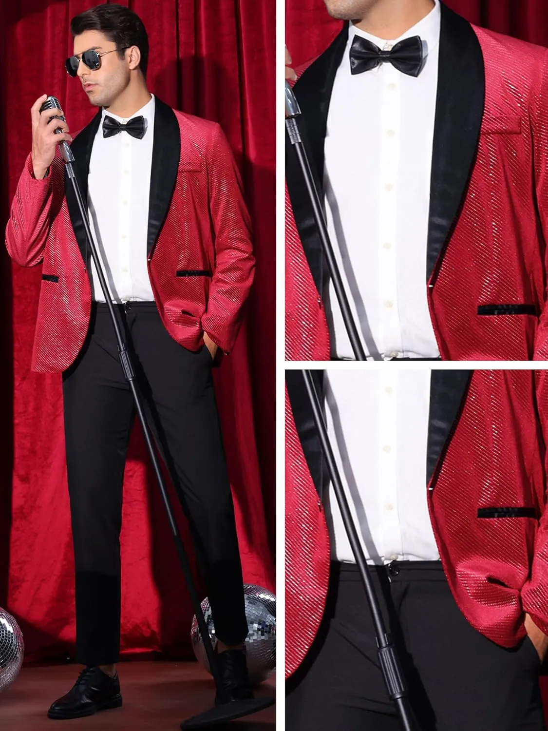 Lars Amadeus Sparkly Blazers for Men's Wedding Shawl Lapel Party Metallic Glitter Suit Jackets