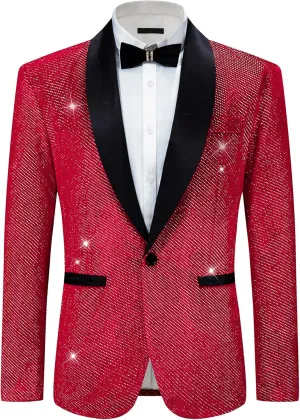 Lars Amadeus Sparkly Blazers for Men's Wedding Shawl Lapel Party Metallic Glitter Suit Jackets