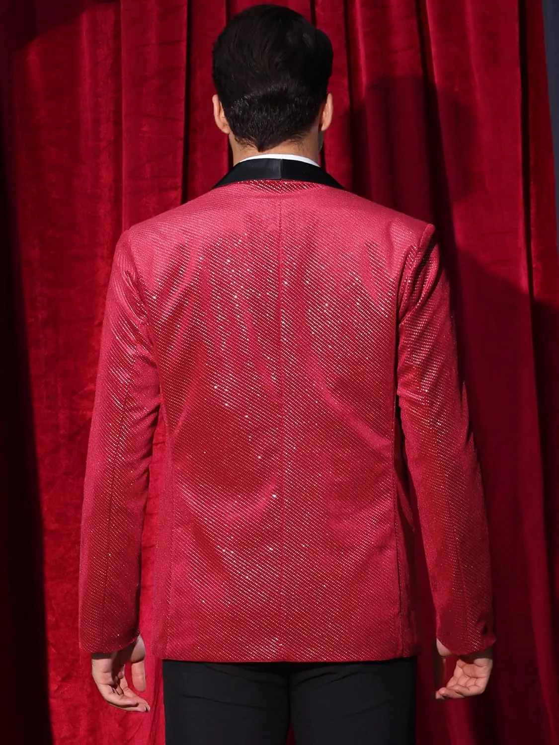 Lars Amadeus Sparkly Blazers for Men's Wedding Shawl Lapel Party Metallic Glitter Suit Jackets
