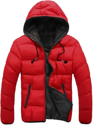 LCMTWX Casual Coat Hoodie Winter Men's Cotton-padded Zipper Color Collision Jacket Men's Coats Jackets Mens Coats 3xlt (Red, L)