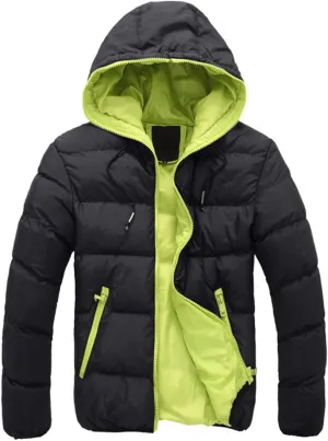 LCMTWX Casual Coat Hoodie Winter Men's Cotton-padded Zipper Color Collision Jacket Men's Coats Jackets Mens Coats (Black, XXL)