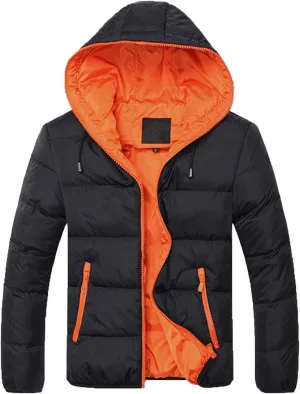 LCMTWX Casual Coat Hoodie Winter Men's Cotton-padded Zipper Color Collision Jacket Men's Coats Jackets Mens Coats (Orange, XXL)