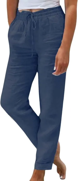 Linen Pants for Women 2025 Loose Fit Drawstring Straight Leg Gauze Pant Lightweight Lounge Beach Vacation Trousers