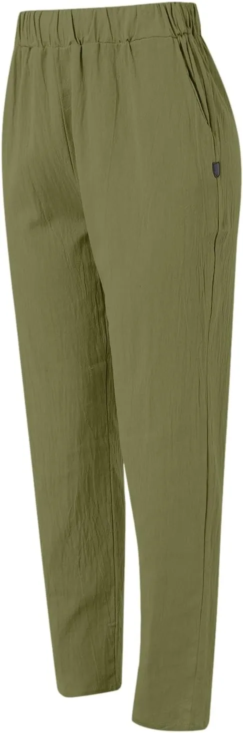 Linen Pants Women Lightweight High Waist Palazzo Trousers with Pockets Casual Solid Going Out Travel Beach Clothes