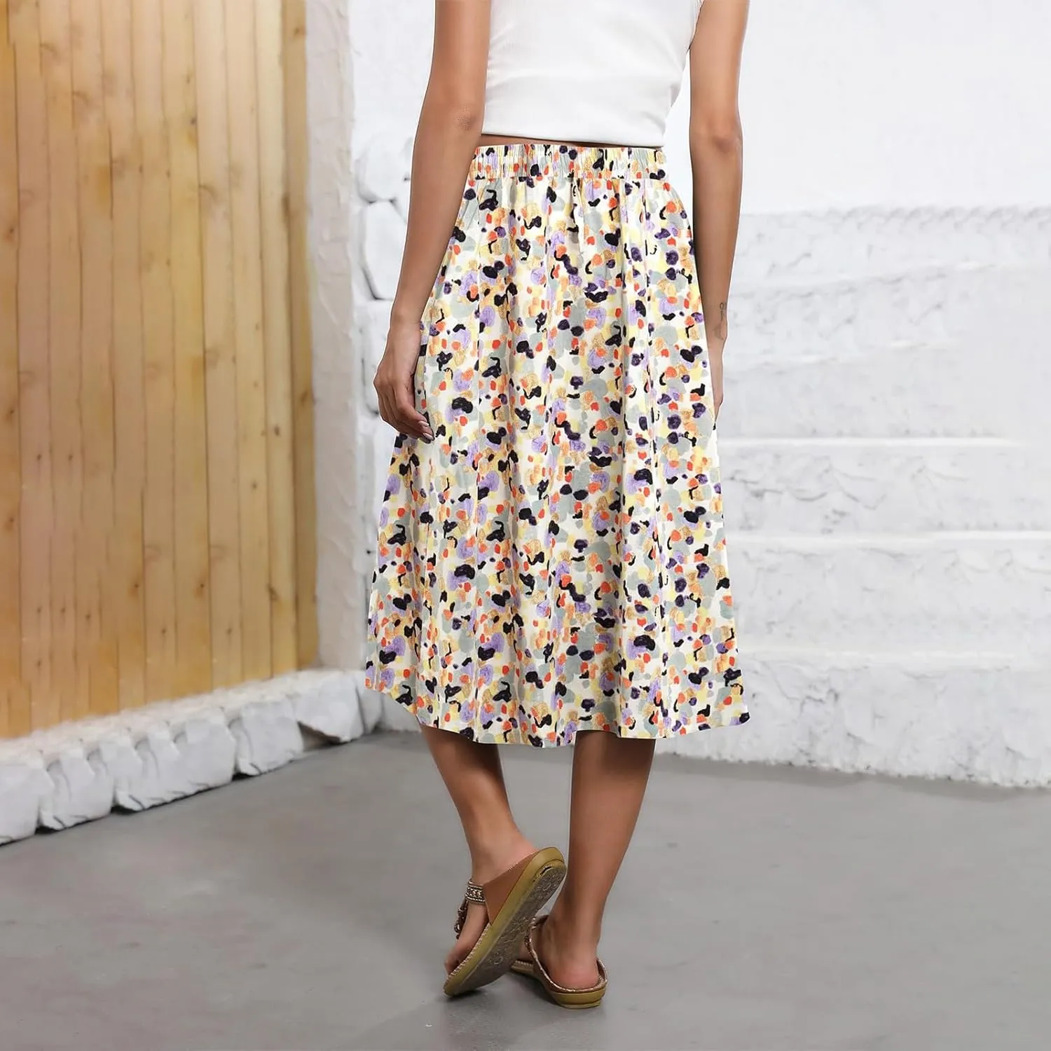 Long Skirts for Women Summer Casual Country Cute Beach Smocked Festival Floral Business Flutter Travel Flowy Skirts