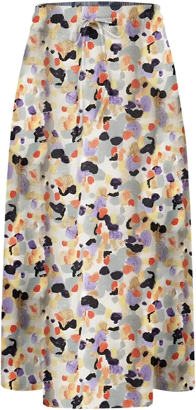 Long Skirts for Women Summer Casual Country Cute Beach Smocked Festival Floral Business Flutter Travel Flowy Skirts