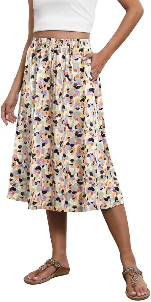 Long Skirts for Women Summer Casual Country Cute Beach Smocked Festival Floral Business Flutter Travel Flowy Skirts