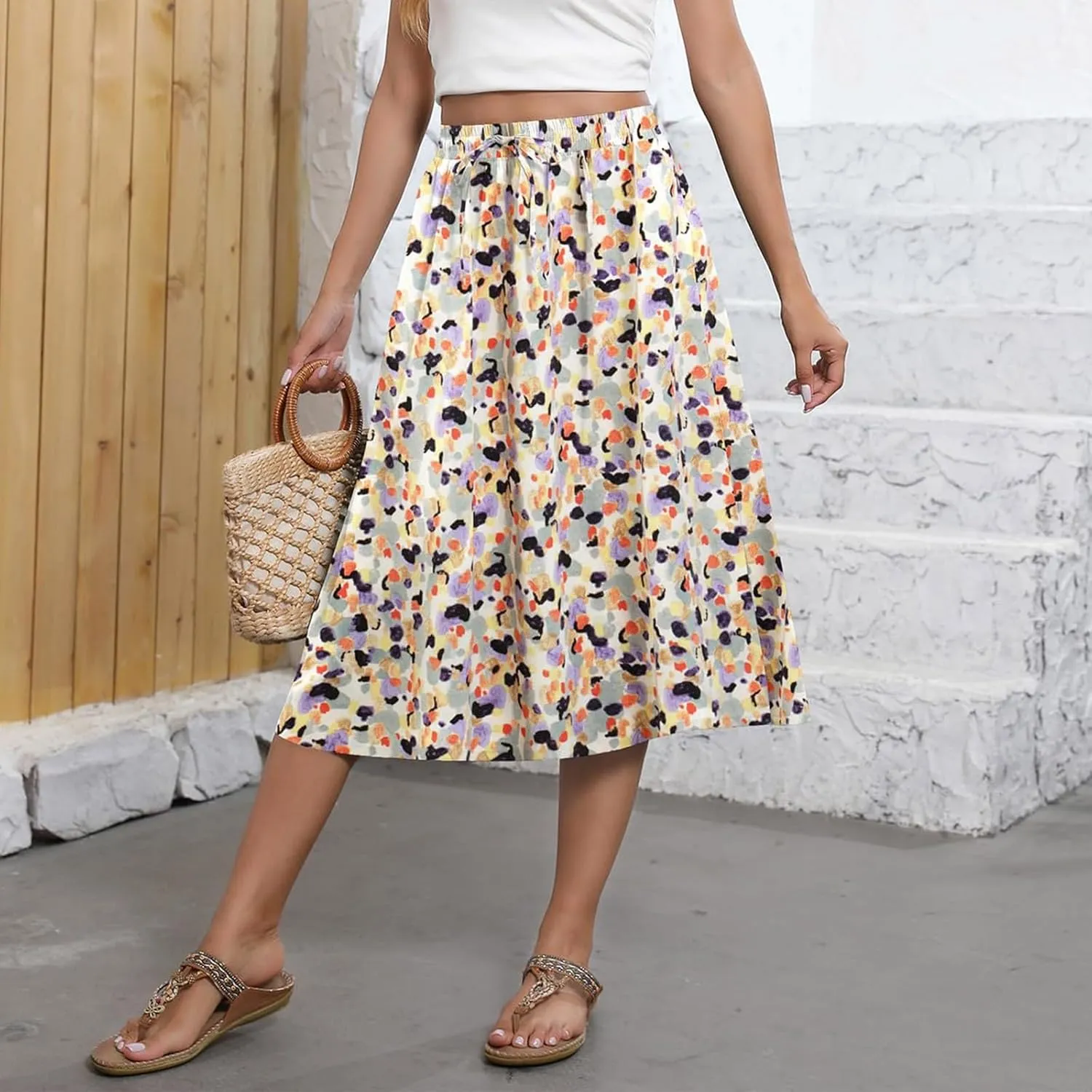 Long Skirts for Women Summer Casual Country Cute Beach Smocked Festival Floral Business Flutter Travel Flowy Skirts