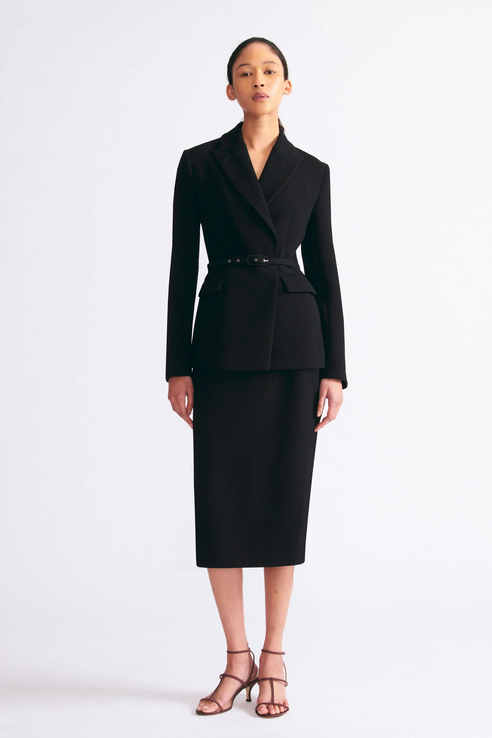 Lorinda Pencil Skirt In Black Double Crepe