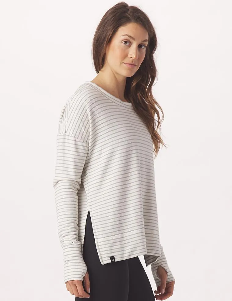 Lounge Long Sleeve: White/Charcoal Heather Stripe