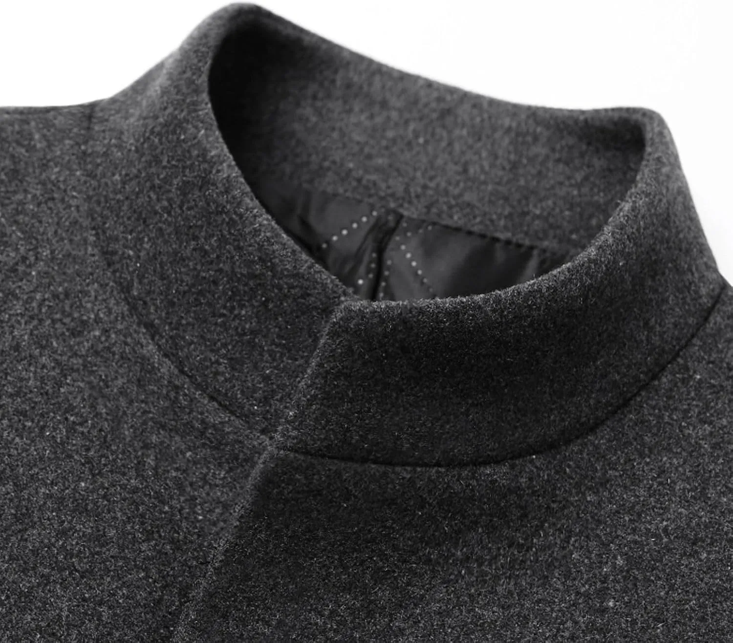 Lu's Chic Men's Slim Fit Wool Jackets & Coats Quilted Single Breasted Top Coat Business Casual Band Collar Trench Coats