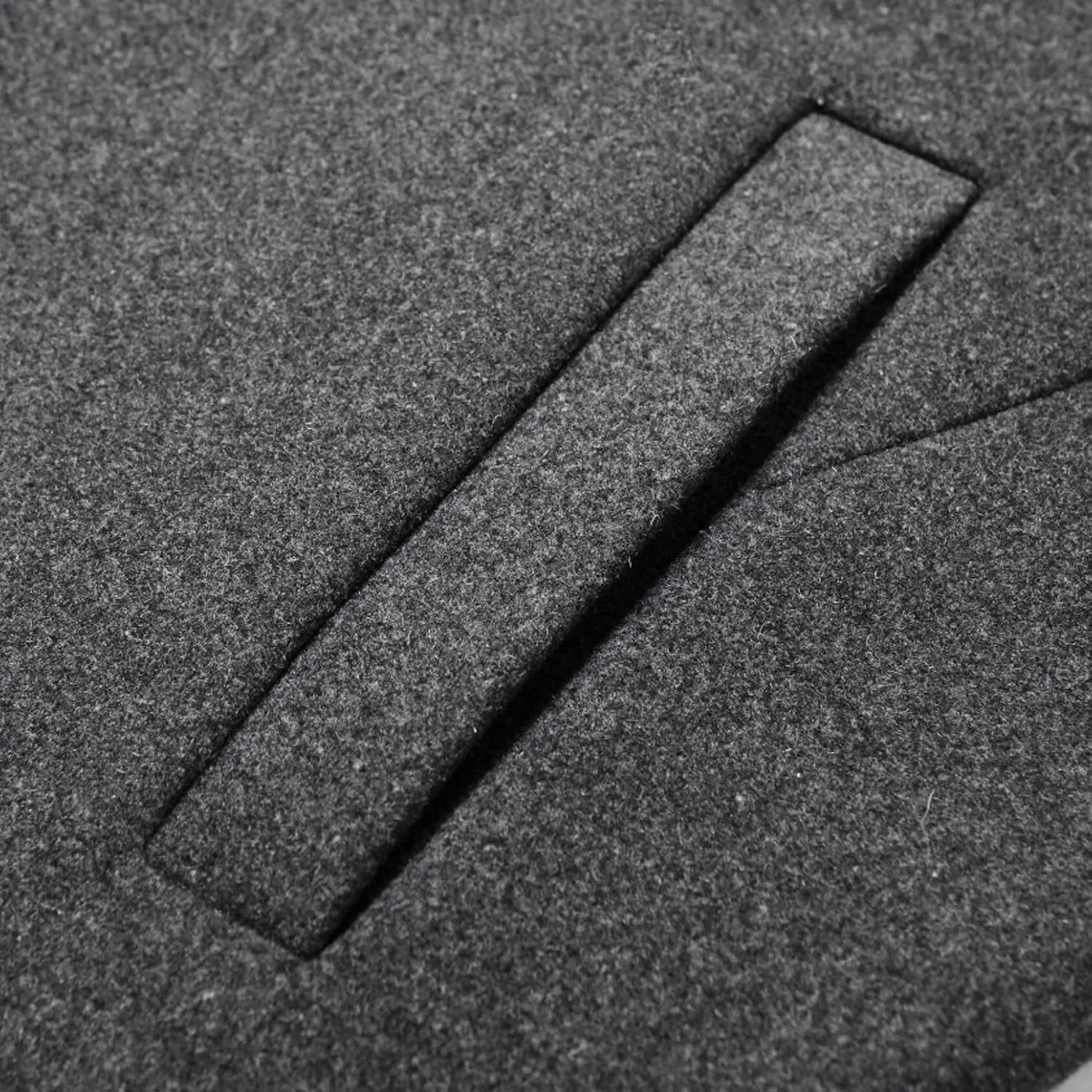 Lu's Chic Men's Slim Fit Wool Jackets & Coats Quilted Single Breasted Top Coat Business Casual Band Collar Trench Coats