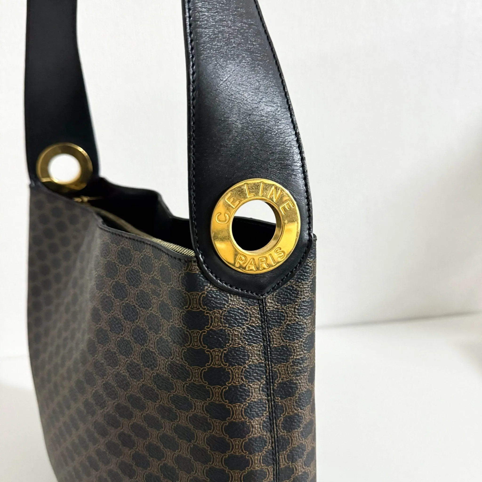 Macadam Triomphe Black Canvas Circle Logo Shoulder Tote