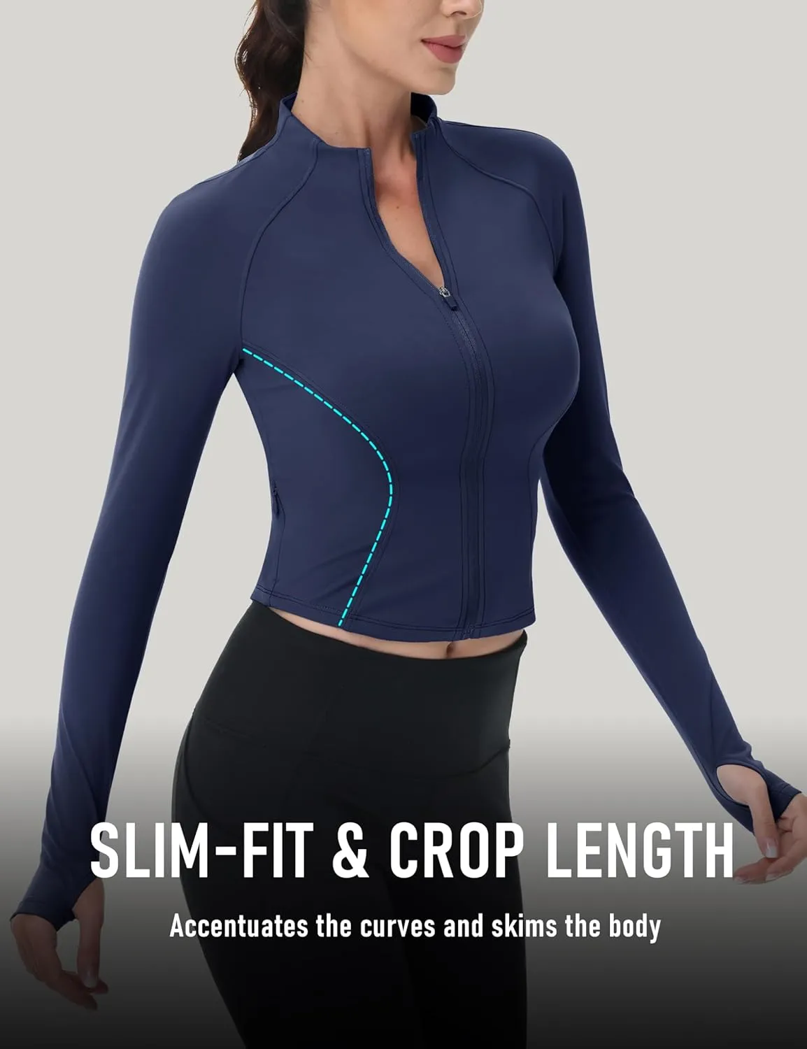 MAGCOMSEN Womens Lightweight Athletic Jacket Cropped Zip Up Workout Jackets Long Sleeve Yoga Tops Slim Fit Running Gym