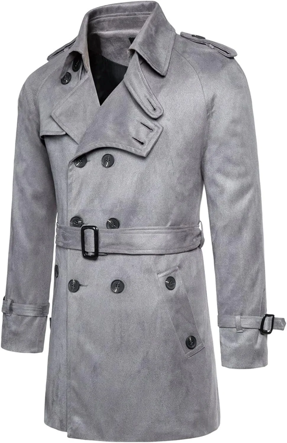 Maiyifu-GJ Men Double Breasted Trench Coat Wool Blend Belted Winter Long Trenchcoat Casual Lapel Windbreaker Jacket Overcoat