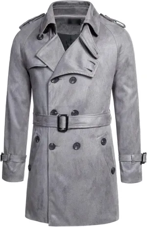 Maiyifu-GJ Men Double Breasted Trench Coat Wool Blend Belted Winter Long Trenchcoat Casual Lapel Windbreaker Jacket Overcoat