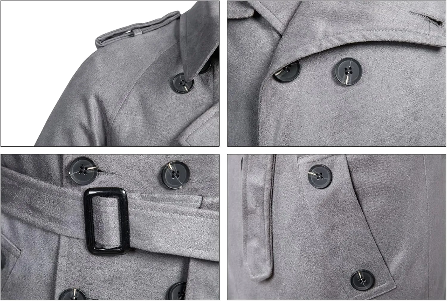 Maiyifu-GJ Men Double Breasted Trench Coat Wool Blend Belted Winter Long Trenchcoat Casual Lapel Windbreaker Jacket Overcoat