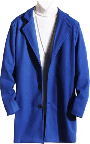 Maiyifu-GJ Men's Full Length Wool Blend Coat Single Breasted Quilted Lined Trench Overcoat Winter Windproof Business Jacket