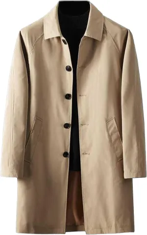 Maiyifu-GJ Mens Windbreaker Lapel Trench Coat Spring Fall Windproof Overcoat Casual Slim fit Single Breasted Long Jacket