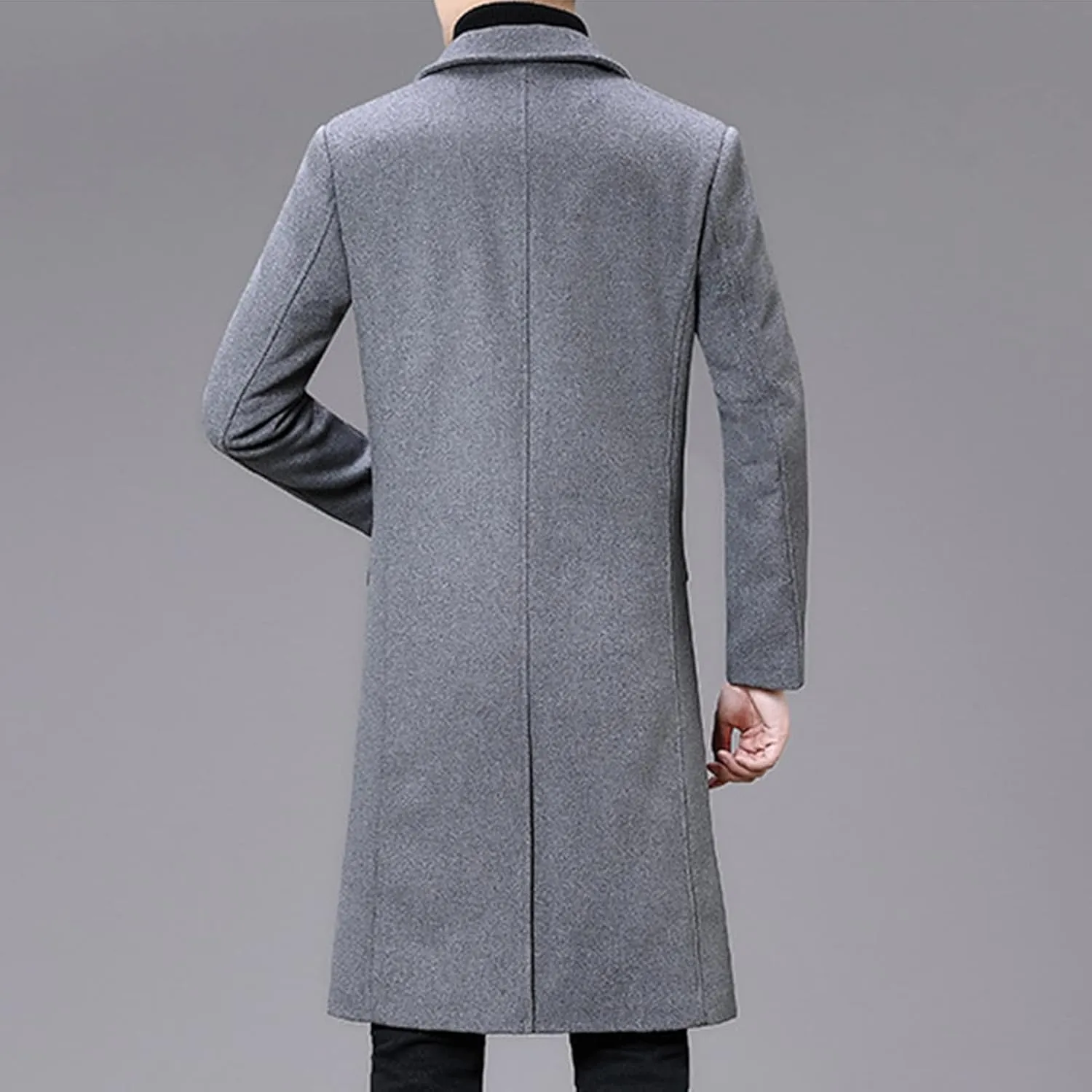 Maiyifu-GJ Men's Wool Blend Long Trench Coat Single Breasted Business Jacket Winter Notched Lapel Top Pea Coats Overcoat