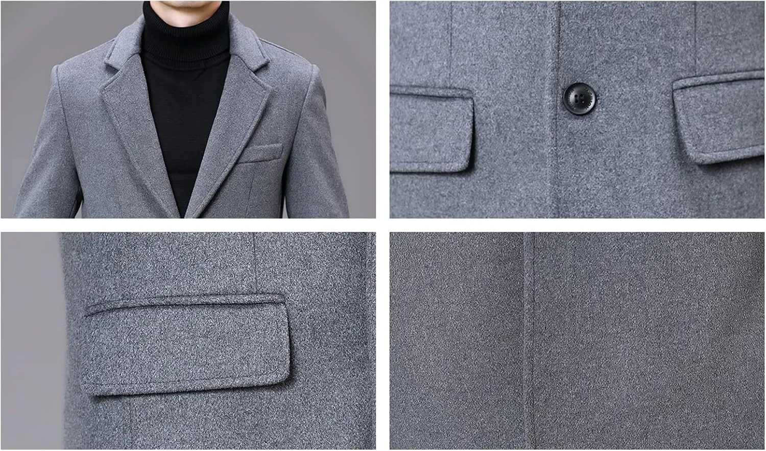 Maiyifu-GJ Men's Wool Blend Long Trench Coat Single Breasted Business Jacket Winter Notched Lapel Top Pea Coats Overcoat