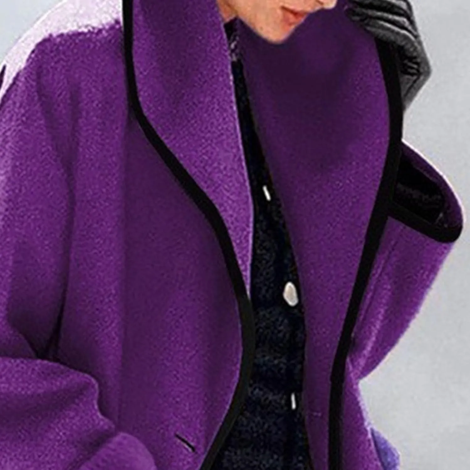 Maiyifu-GJ Wool Coat for Women Casual Notch Lapel Coat Plus Size Single Breasted Long Winter Wool Trench Pea Coat