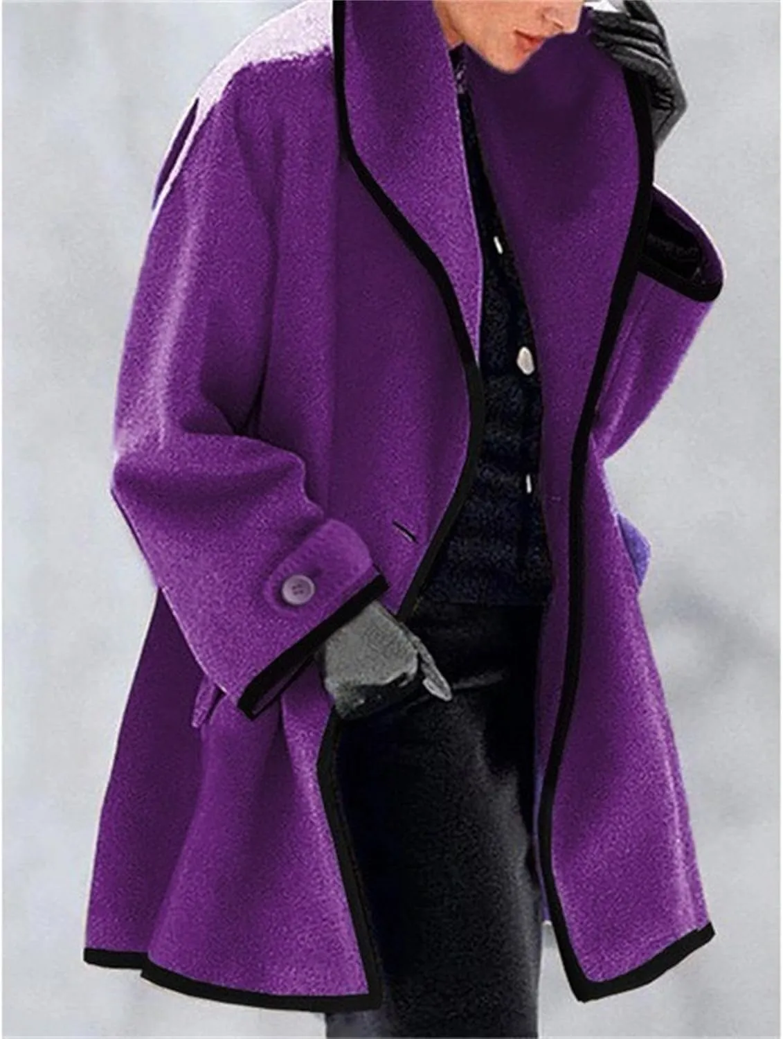 Maiyifu-GJ Wool Coat for Women Casual Notch Lapel Coat Plus Size Single Breasted Long Winter Wool Trench Pea Coat
