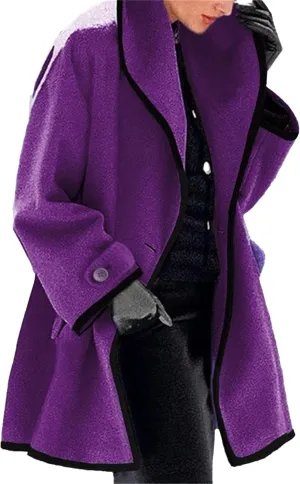 Maiyifu-GJ Wool Coat for Women Casual Notch Lapel Coat Plus Size Single Breasted Long Winter Wool Trench Pea Coat