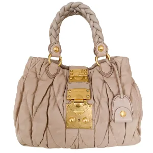 Matelassé Lambskin Leather Beige Tote Handbag