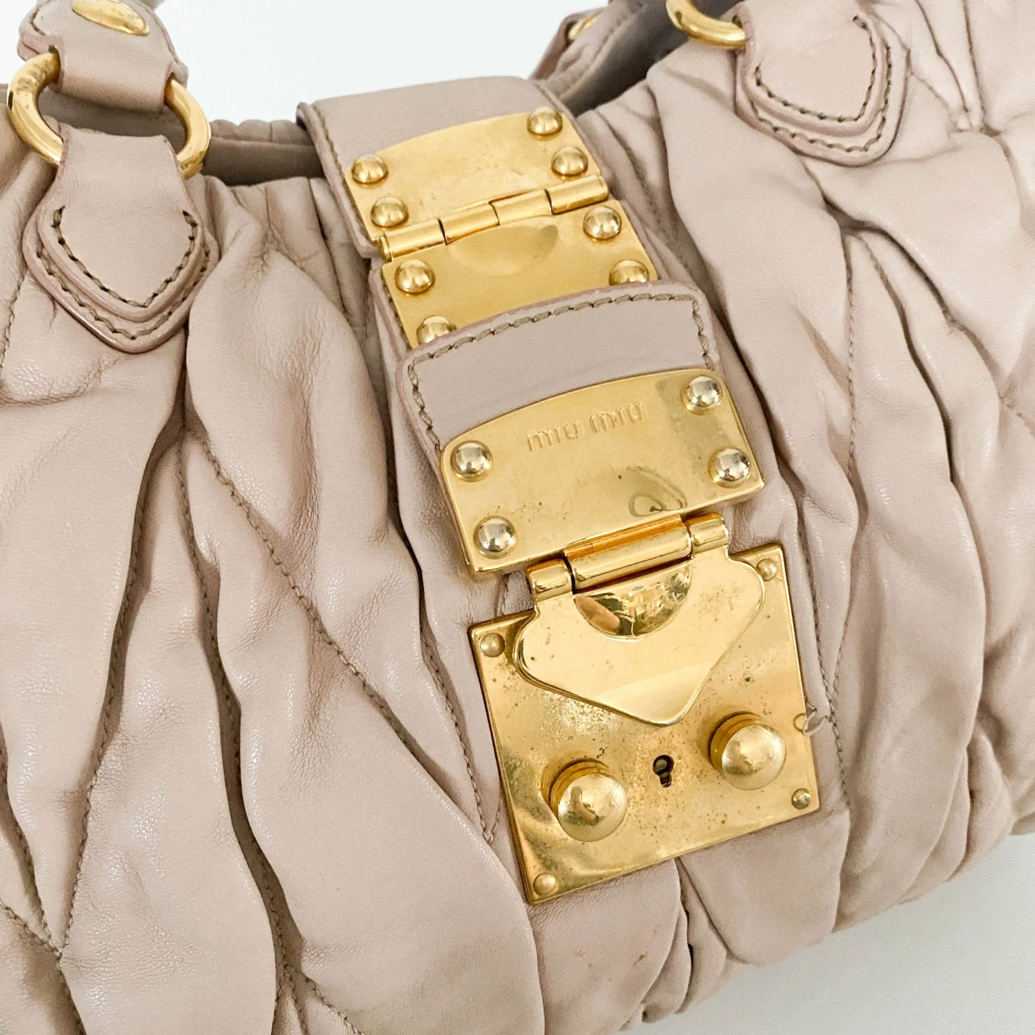 Matelassé Lambskin Leather Beige Tote Handbag