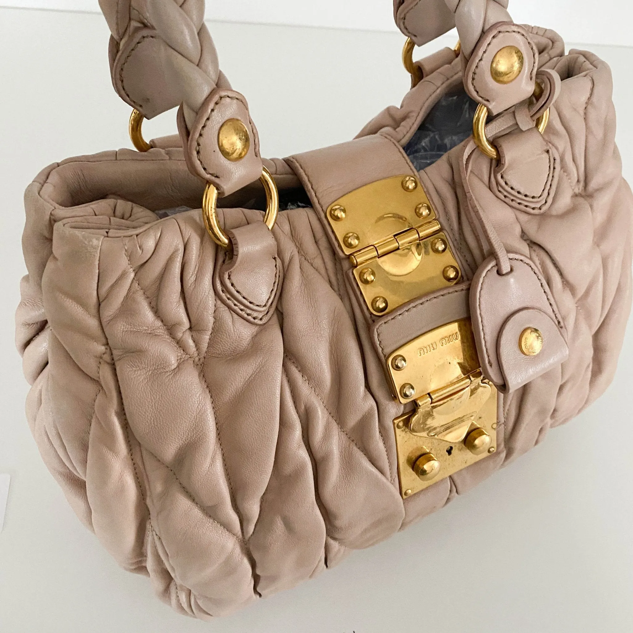 Matelassé Lambskin Leather Beige Tote Handbag