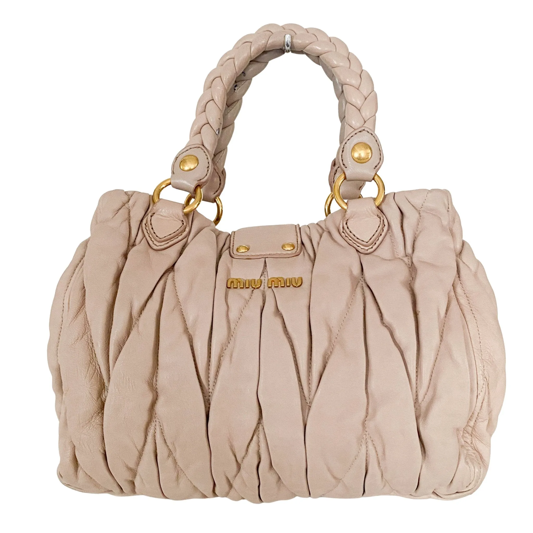 Matelassé Lambskin Leather Beige Tote Handbag