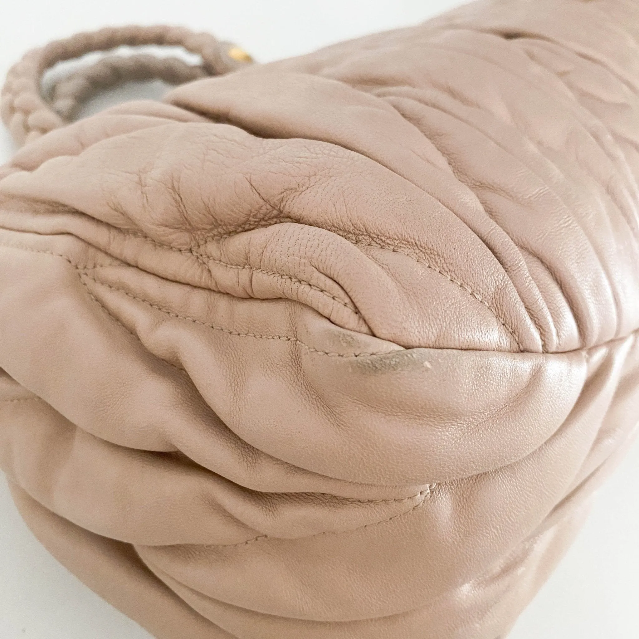 Matelassé Lambskin Leather Beige Tote Handbag