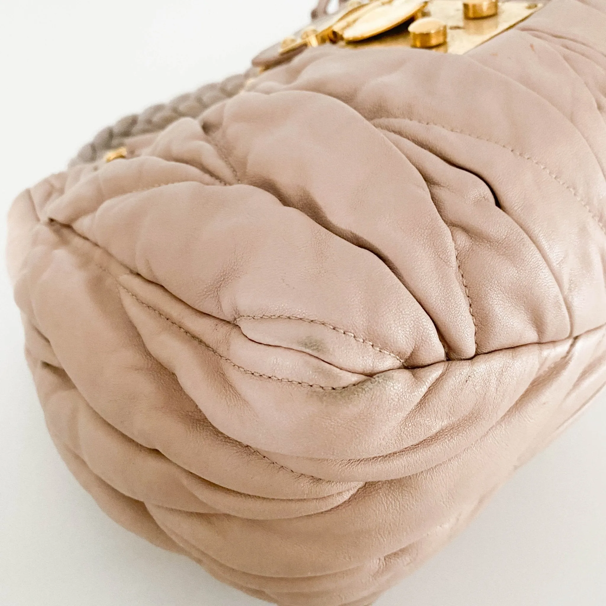 Matelassé Lambskin Leather Beige Tote Handbag