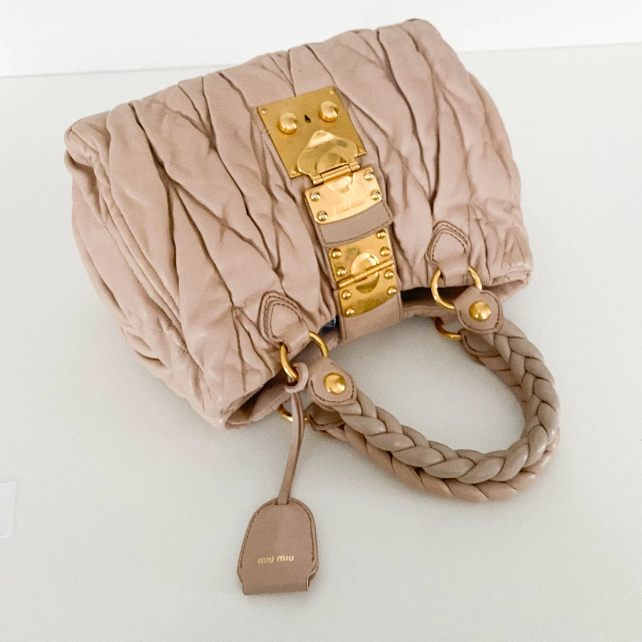 Matelassé Lambskin Leather Beige Tote Handbag