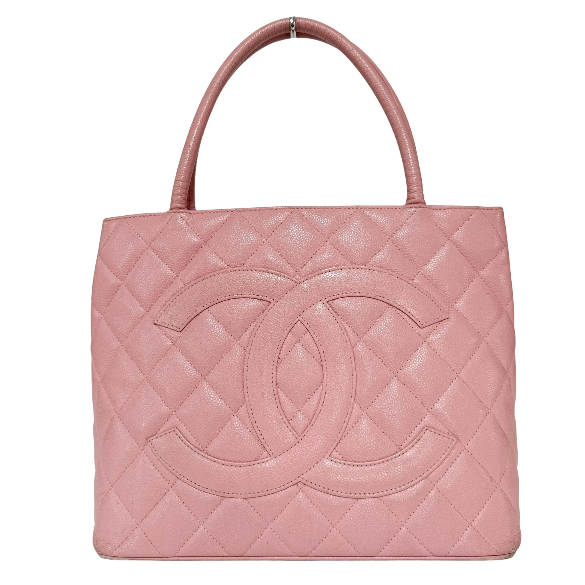 Medallion Tote Pink Caviar Skin Leather