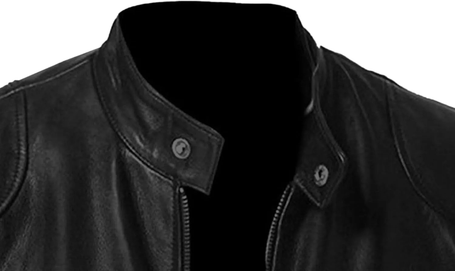 Men Leather Motorcycle Jacket Stand Collar Faux Leather Jackets Zip-Up Slim Fit Biker Coat