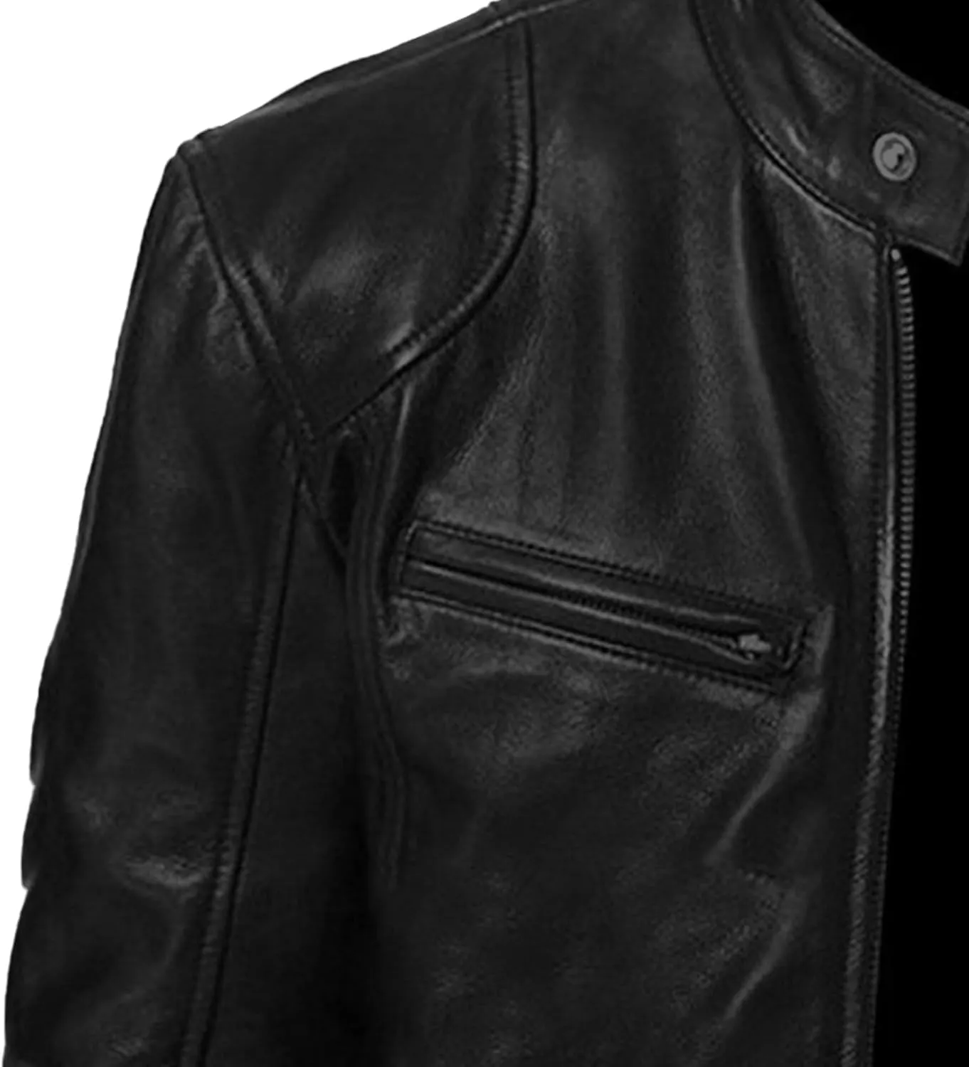 Men Leather Motorcycle Jacket Stand Collar Faux Leather Jackets Zip-Up Slim Fit Biker Coat