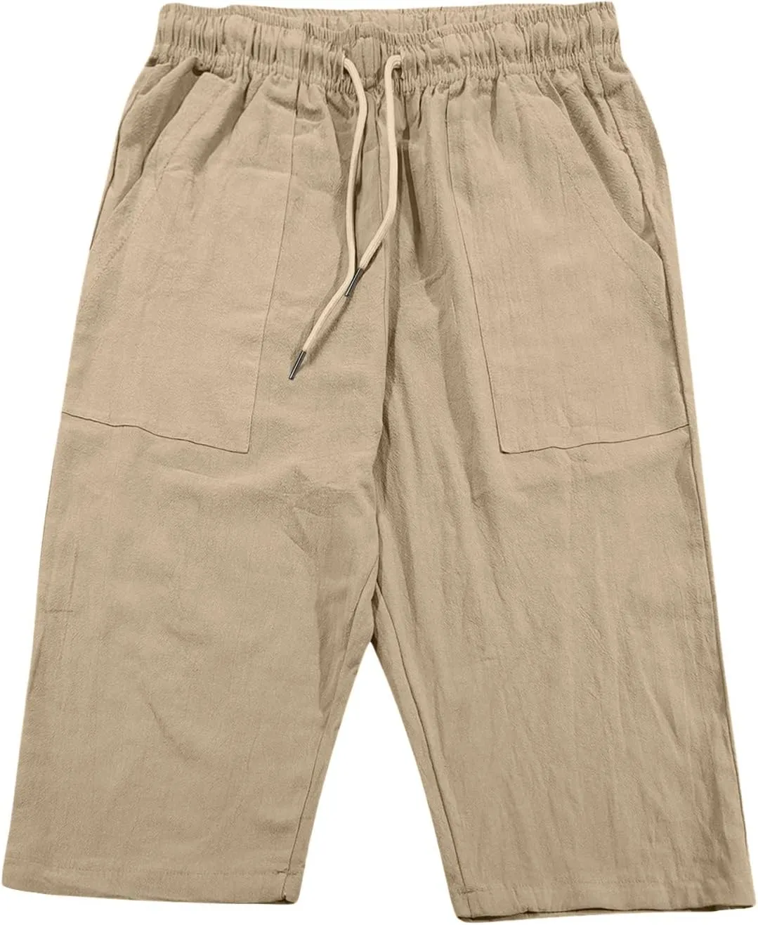 Men's Beach Long Shorts Below Knee Pocketed Joggers Loose Fit 3/4 Summer Cropped Trousers Drawstring Elastic Waist Capri Pant
