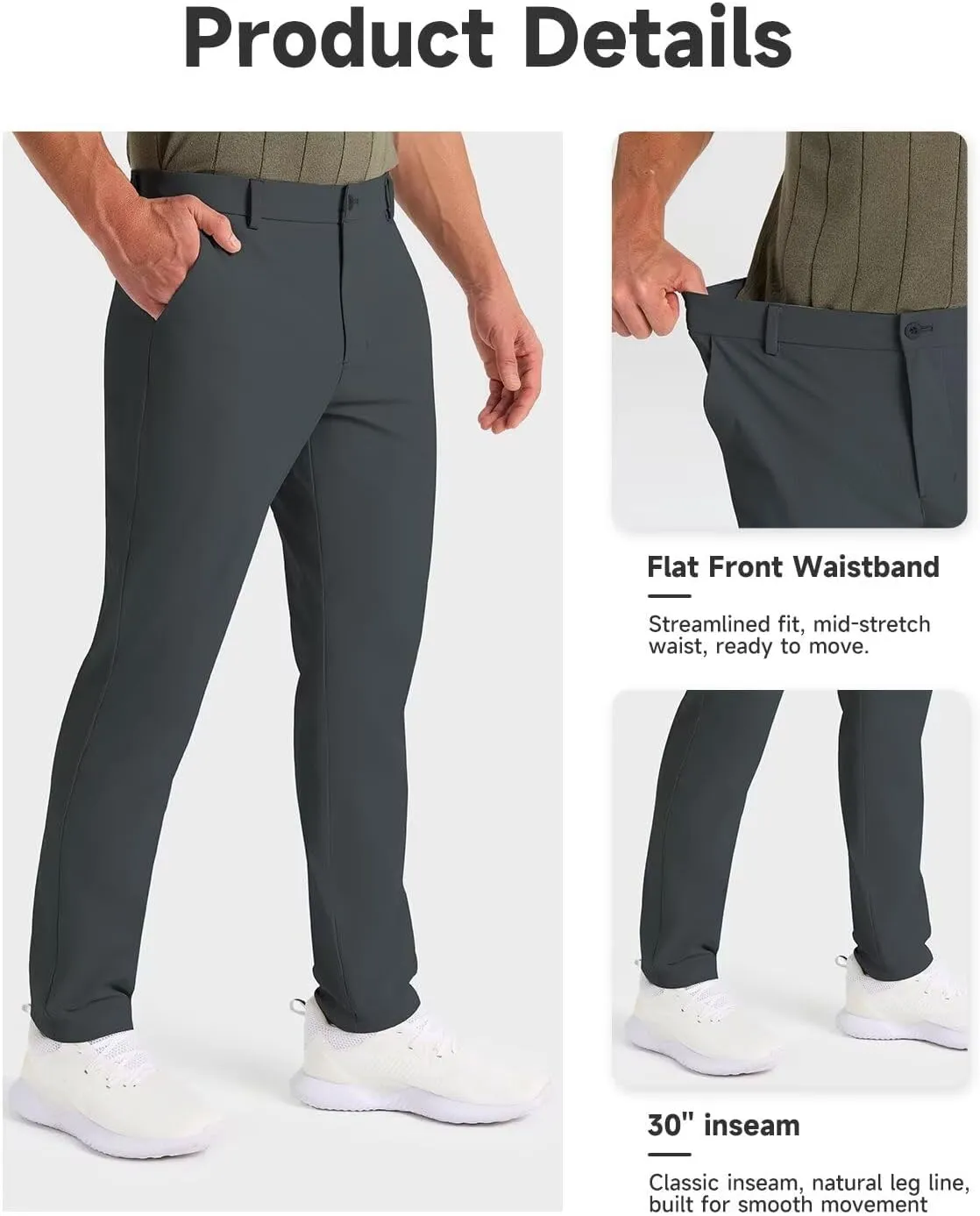 Mens Classic Fit Golf Pants Stretch Work Dress Pants 30''/32''/34'' Lightweight Casual Pants with Pockets