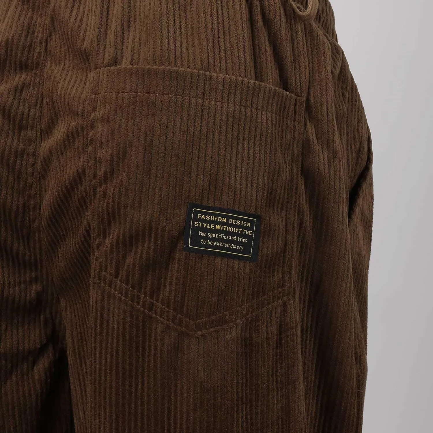 Men's Corduroy Pants Drawstring Elastic Waist Cargo Pants Tapered Jogger Streetwear Sweatpants Trousers with Pockets