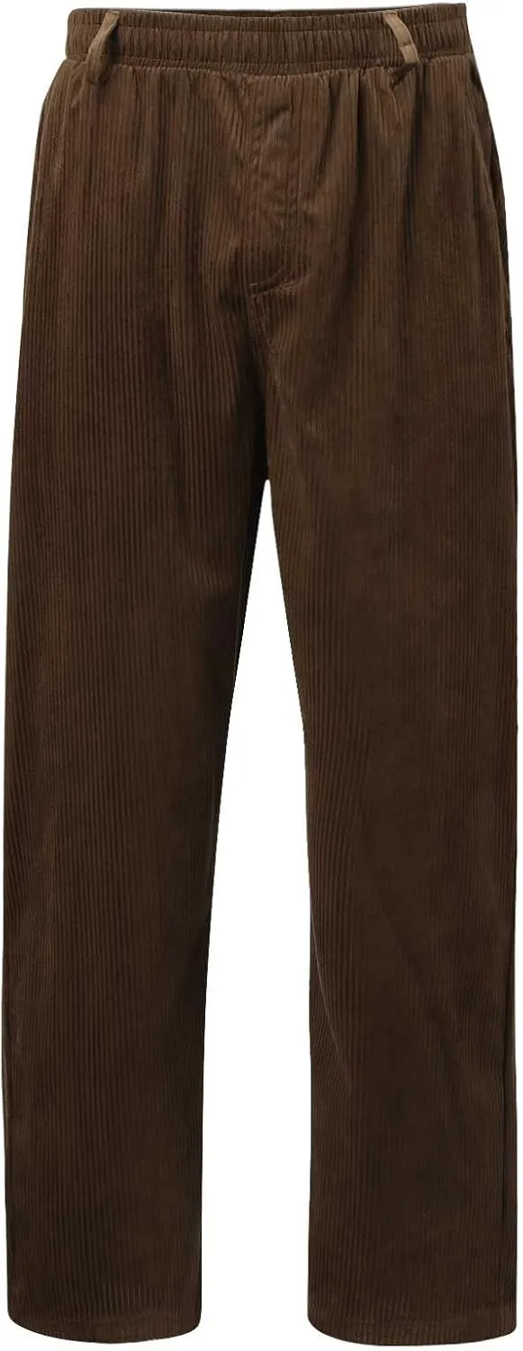 Men's Corduroy Pants Drawstring Elastic Waist Cargo Pants Tapered Jogger Streetwear Sweatpants Trousers with Pockets